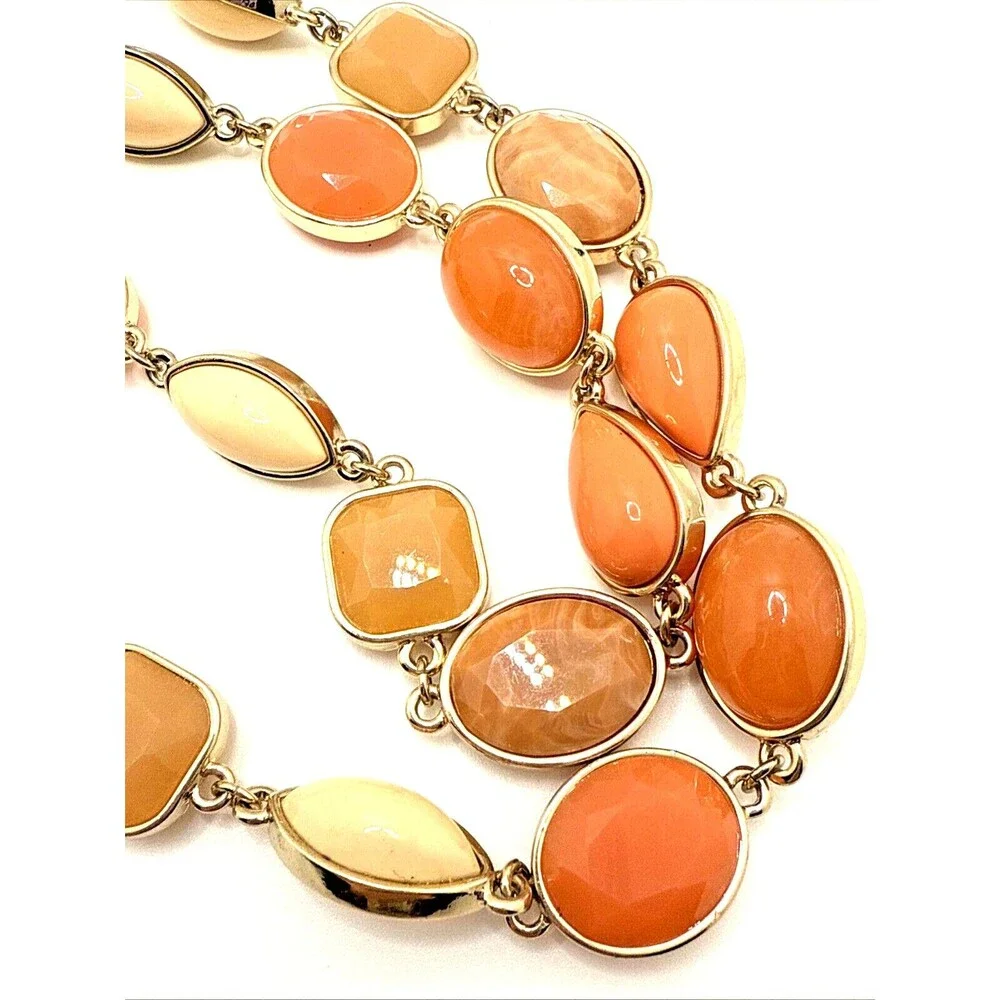 NWT TALBOTS Statement Necklace Peach Orange Tan Gold Tone Links 36-38